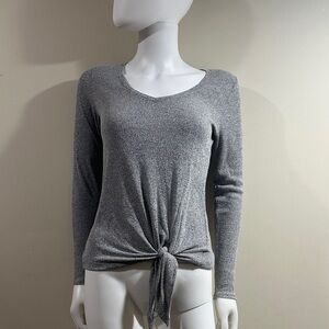 Express Size Small Woman’s Fitted Stretchy Grey Long Sleeve Knotted Top